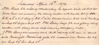 12 April 1879 journal entry